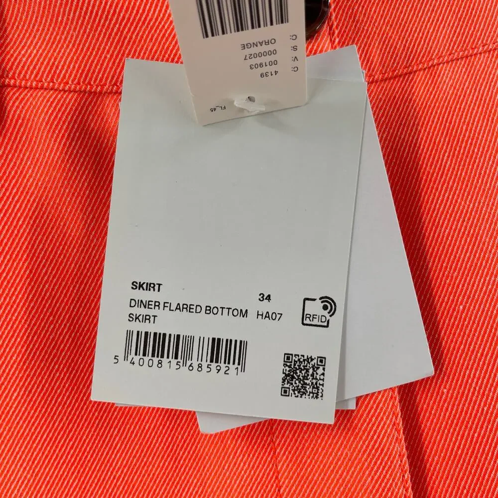 ESSENTIEL ANTWERP x ANTHROPOLOGIE Skirt SZ 2 Diner Flared Bottom Slit Orange NWT